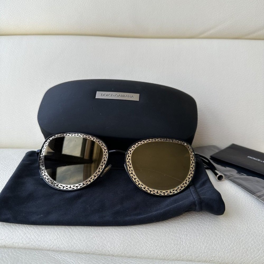DOLCE & GABBANA D&G sunglasses DG 2225 1311 6E 52-26 145 Black Gold Metal Grid